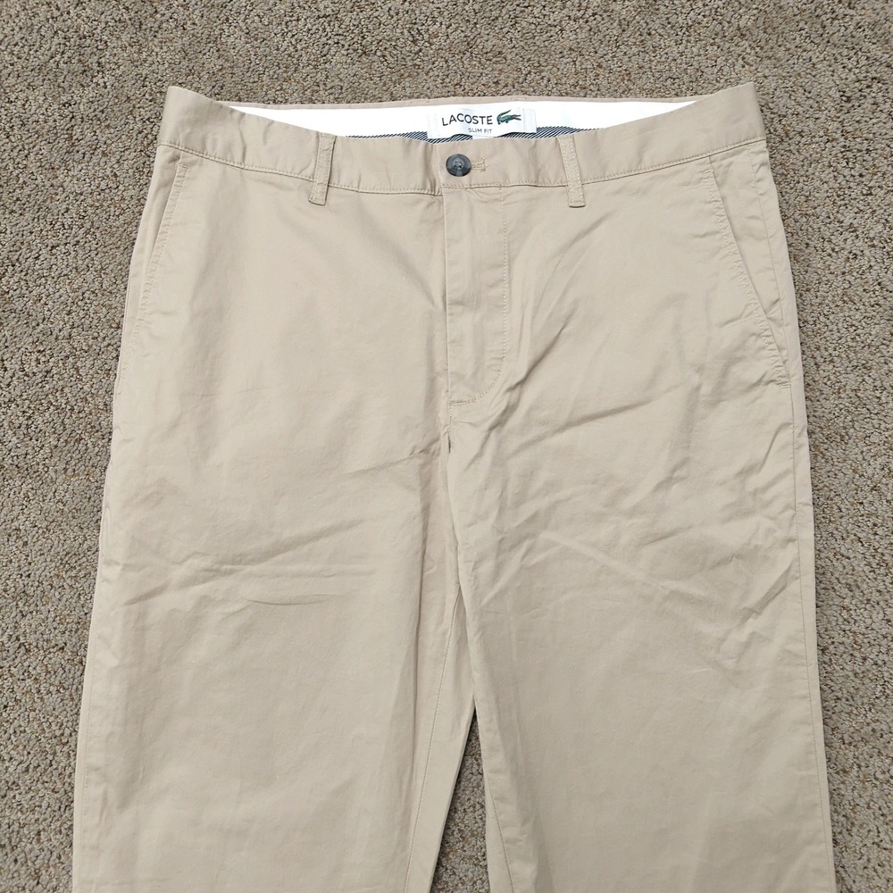 Lacoste Mens Slim Fit Chino Pants Macaroon Beige Cotton Stretch HH2739 US 33 NEW - Picture 3 of 14
